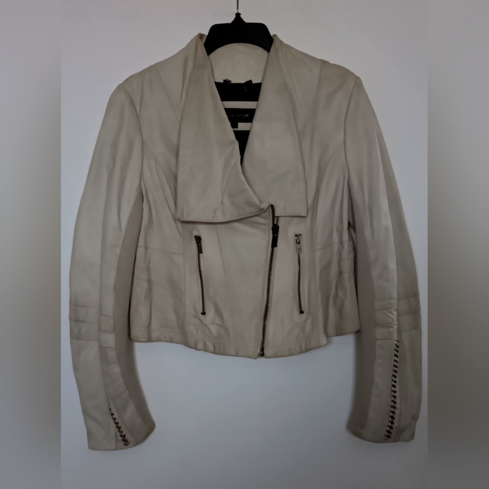 Black Rivet Beige Leather Jacket